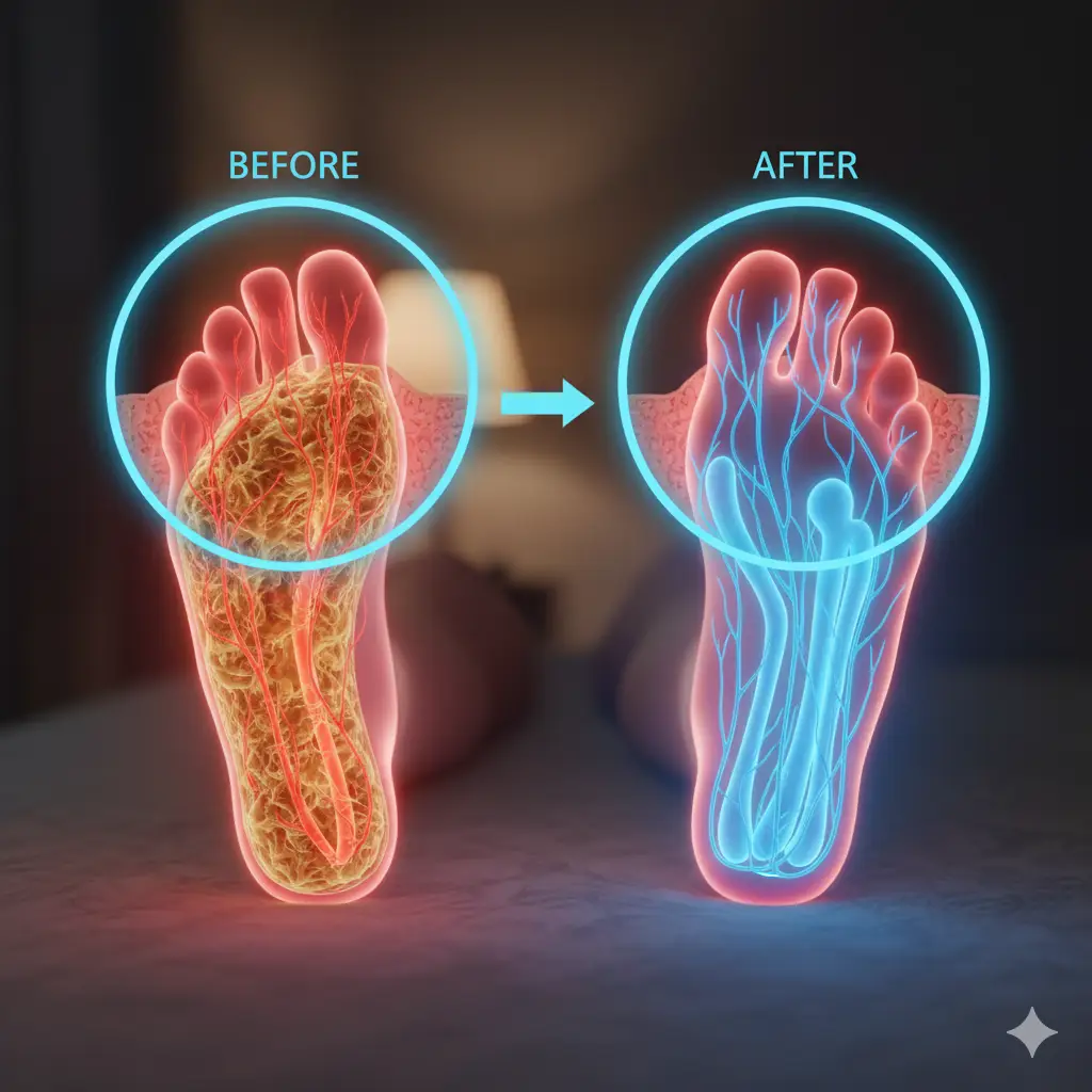 Illustration showing how to stop burning feet at night by addressing hidden nerve damage